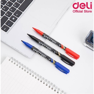 Deli ปากกามาร์คเกอร์ 2 หัว Permanent Marker U104 สำหรับเขียนซองพลาสติก กล่องพัสดุ ปากกาเขียนซีดี