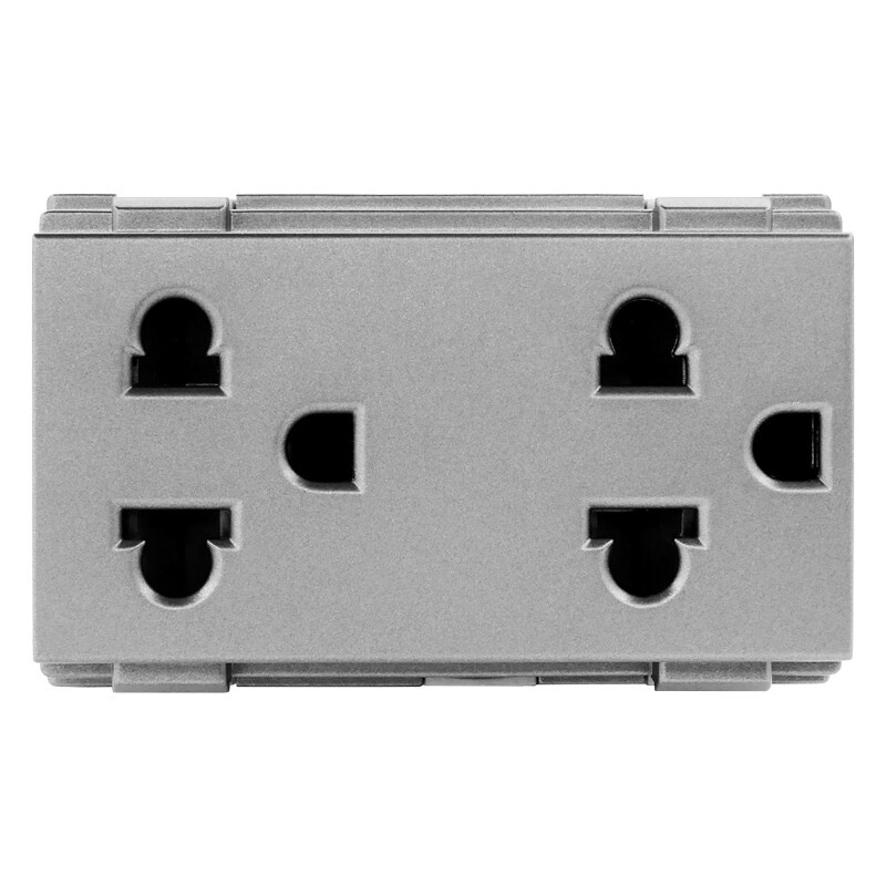 HACO เต้ารับคู่ 3 ขา มีม่านนิรภัย รุ่น W8416V2-MSB