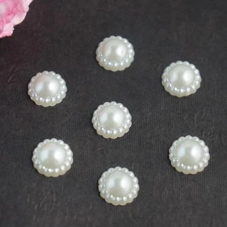 Craft DIY อุปกรณ์เสริม Faux Pearl ดอกไม้ลูกปัด 100 ชิ้นสีขาวงาช้าง Embellishment Pearl ปุ่มเย็บโทรศัพท์มือถืองานแต่งงาน