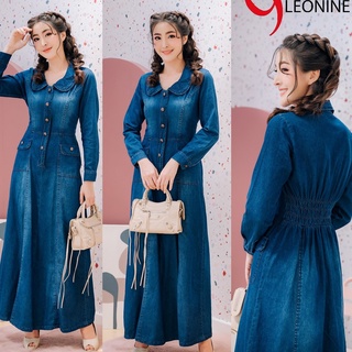 ชุดยีนส์ เดรสยีนย์ แม๊กซี่เดรสแขนยาว คอบัวน่ารัก มีสม็อคเอวหลัง ยืดหยุ่นได้ มีกระเป๋า ผ้ายีนส์นิ่ม ใส่สบาย รหัส OCT5711