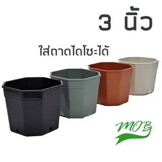 กระถาง 3 นิ้ว แปดเหลี่ยม (4 เหลี่ยมตัดมุม) ใส่ถาดไดโซะได้ กระถางแคคตัส กระบองเพชร