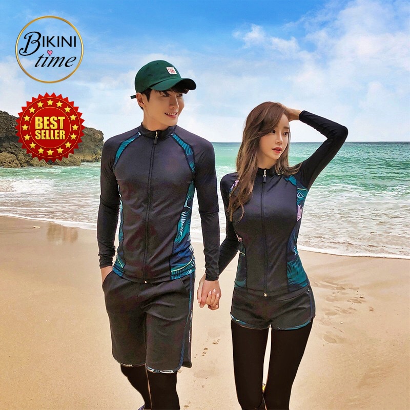 🏖BikiniTime (M-3XL) SB99 เกรดผ้าหนา ชุดว่ายน้ำคู่ชาย-หญิง แขนยาวขายาวกันยูวี ชุดดำน้ำ