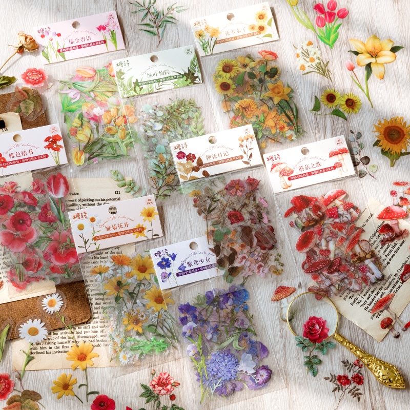 Journamm สติ๊กเกอร์ลายดอกไม้ Diy สําหรับตกแต่งสมุดภาพงานหัตถกรรม 40ชิ้น/แพ็ค