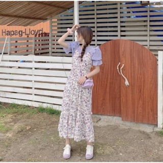 ชุดเซต เสื้อชีฟองอัดพลีท+เดรสสายเดี่ยวสีครีม