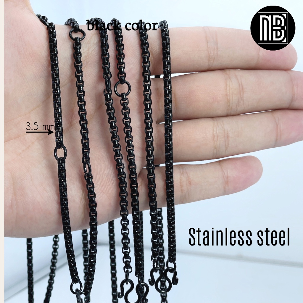 B635 สร้อยคอสแตนเลสแท้ กว้าง3.5mm สีBlack color ยาว26นิ้ว1องค์3องค์ 28นิ้ว5องค์ สร้อยพระ คอแฟชั่น  ใส่อาบน้ำได้
