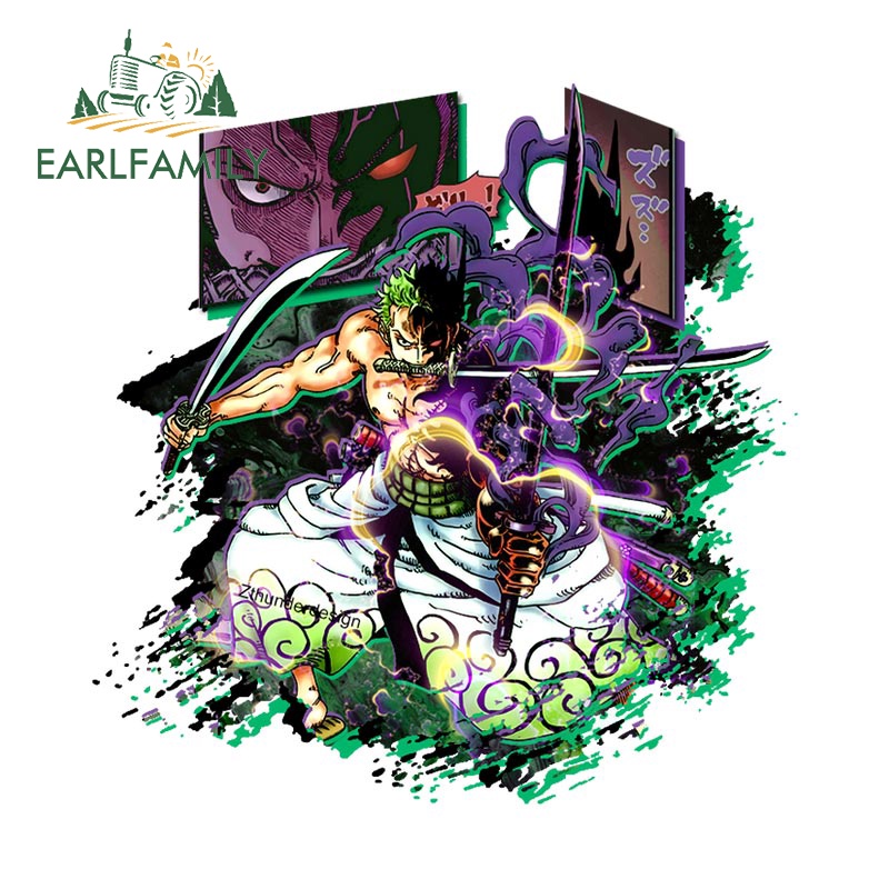 EARLFAMILY 13 ซม.One Piece Zoro สติกเกอร์รถกันชนรถจักรยานยนต์ Windows แล็ปท็อปบุคลิกภาพไวนิล Decal กันน้ํารถประตู Protector