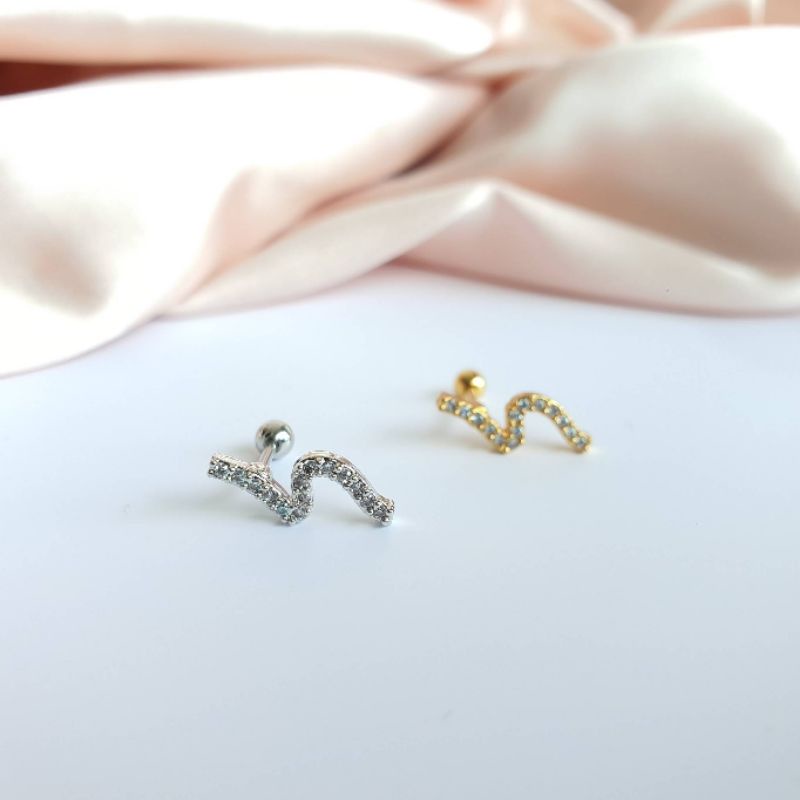 จิวหู จิวเพชร ต่างหูสแตนเลสแบบเกลียวหมุนก้าน 0.8 mm. จิวแฟชั่น จิวเกาหลี
