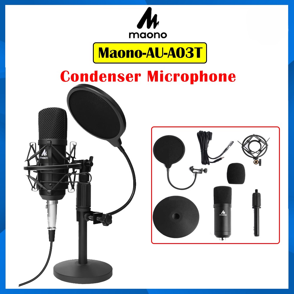 Maono AU-A03T มีขาตั้ง  ไมค์ คอนเดนเซอร์ เสียงดี ใช้ได้ทั้ง Computer และ Smartphone