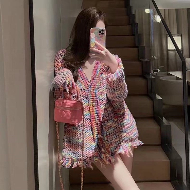 เสื้อไหมพรหมผ้าทวิตทรงโอเว่อไซต์ ใส่กันหนาวใส่เป็นเดรสได้ พร้อมส่ง
