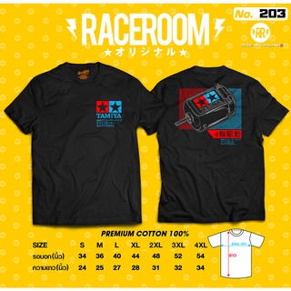 RACEROOM เสื้อยืดคอกลม สีดำ ไม่ย้วย Cotton100 TAMIYA-203