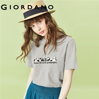 Giordano Men เสื้อคอกลมแขนสั้นสำหรับคู่รัก มีลวดลายสกรีนตัวน้องหมีแพนด้า Animal Series Free Shipping 91099801