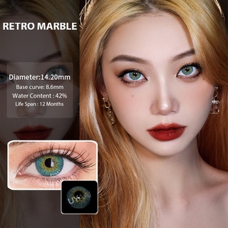Uyaai คอนแทคเลนส์ ลายหินอ่อน สีน้ําตาล สไตล์เรโทร แฟชั่น 1 คู่
