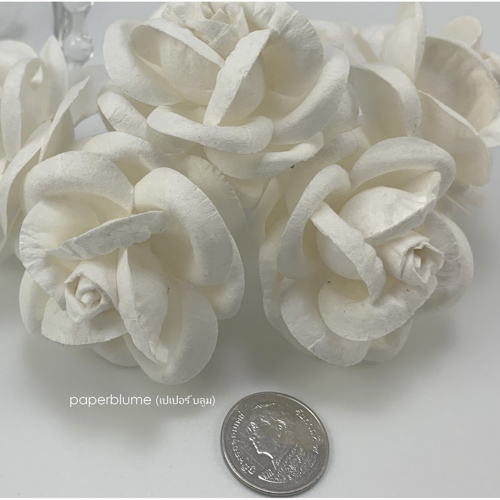 50mm/ 5 ซม /2 นิ้ว ดอกไม้กระดาษสา งานประดิษฐ์ งานแต่ง Mulberry Paper Flowers กุหลาบเวียงพิงค์กลม ใหญ่ 60-ขาว
