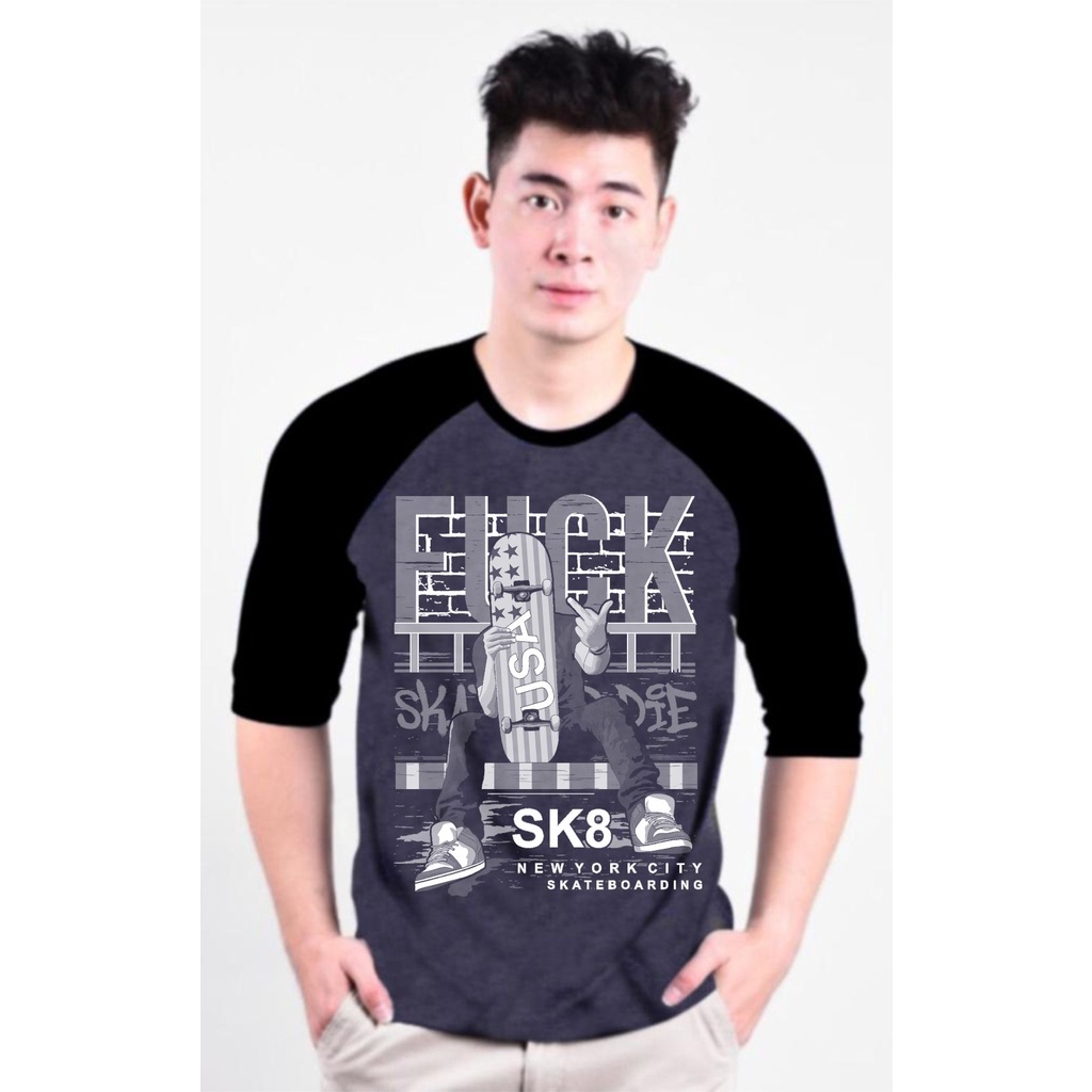 SK8 M81 SCREEN-PRINTED MENS RAGLAN T-SHIRTS RAGLAN T-SHIRTS 3\4 SLEEVES, MENS TOPS / เสื้อยืด / DIST