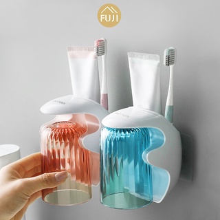 FUJI HOME ที่แขวนแปรงสีฟัน ที่ใส่ยาสีฟัน ที่กดยาสีฟัน ที่บีบยาสีฟันอัตโนมัติ CUTE