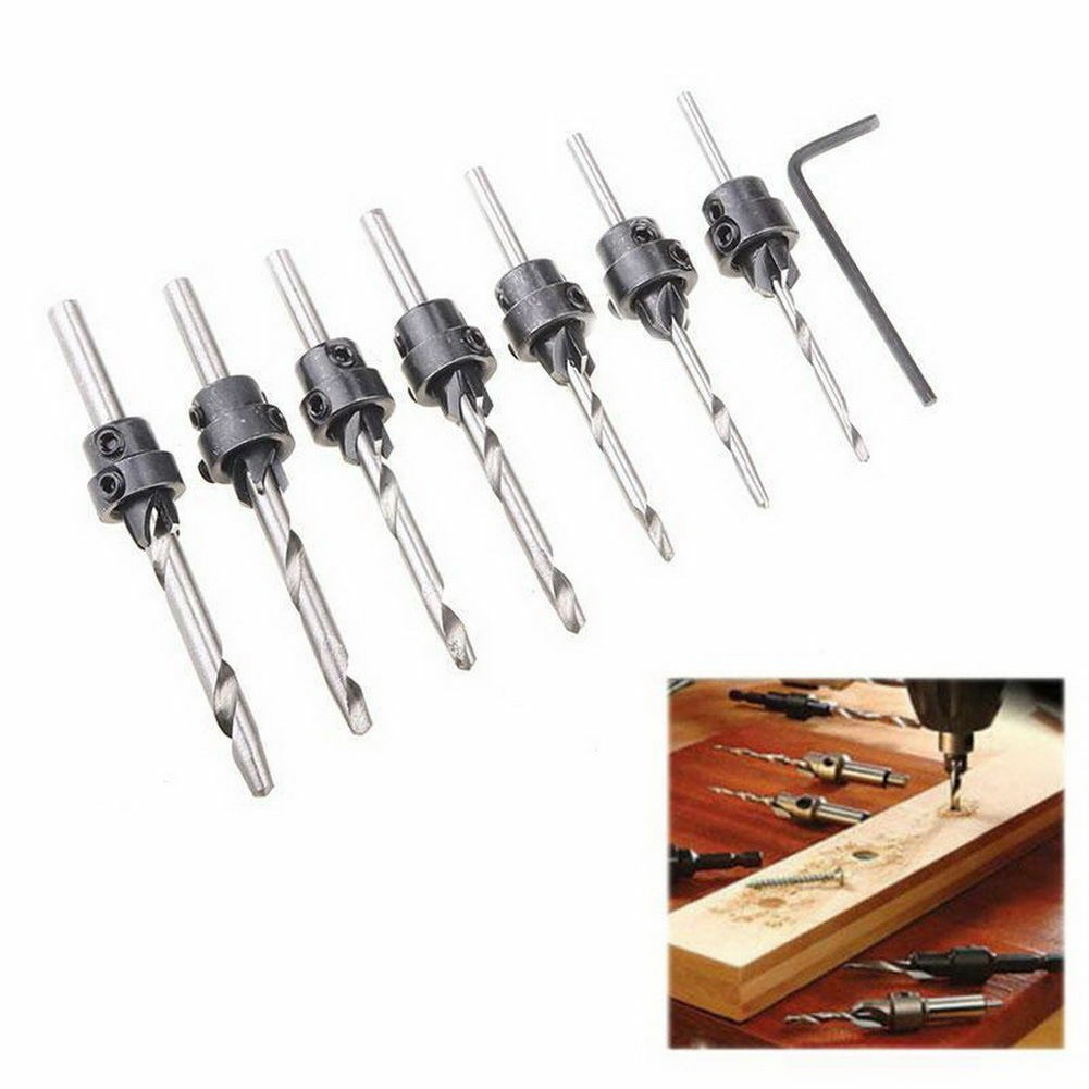 7pcs Carpentry Tapered Countersink Drill Bit Set 5-12 with Small Hex ...