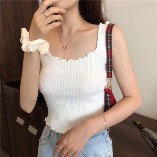 Cicishop"พร้อมส่ง"(9536)เสื้อสายเดี่ยวไหมพรมทรงกล้าม งามน่ารักมากกกกก