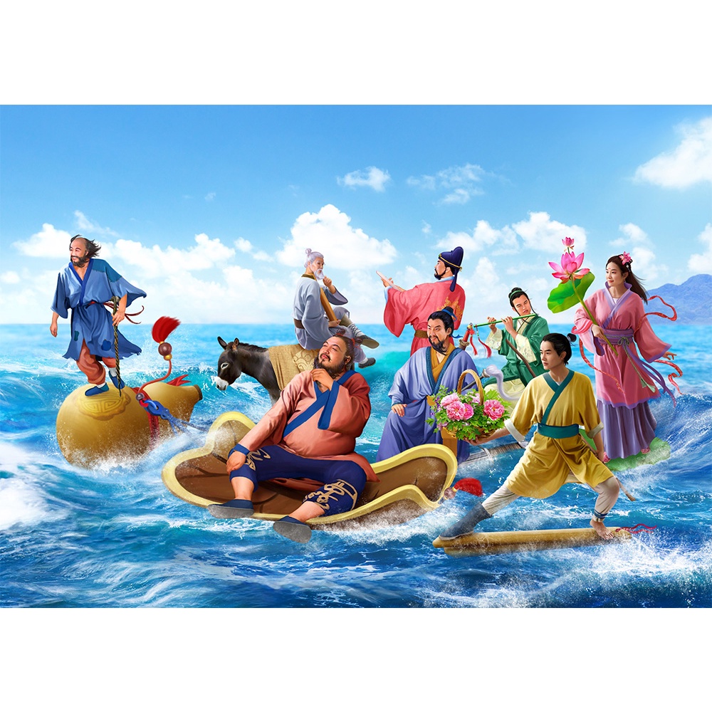 โปสเตอร์ภาพเทพเจ้า 8 เซียน ภาพมงคลประดับบ้าน ที่ทำงาน เสริมฮวงจุ้ย เสริมดวงปัง ความรุ่งเรือง ขนาด A3