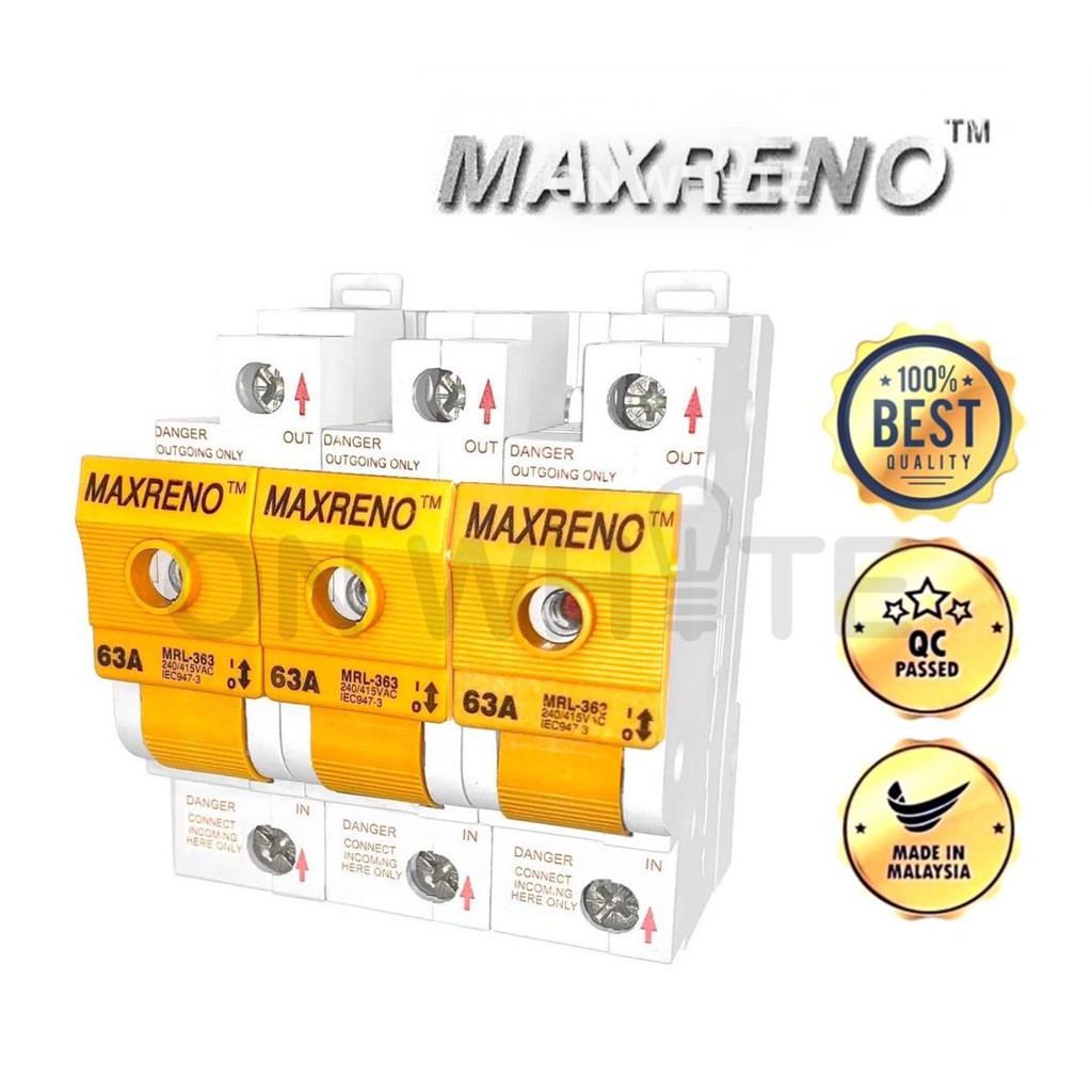 MAXRENO ฟิวส์สวิตช์ 32A / 63A 3 เสา [SIRIM] ฟิวส์ Sw หลัก 3P ขั้วแม็กซ์การ์ด / .EPS