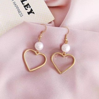 ✨NEW✨ ต่างหู ตุ้มหู เกาหลี หัวใจ สีทอง ประดับ มุก สีขาว ราคาถูก น่ารัก