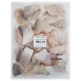 เนื้อปลากะพงหั่นชิ้น 20-25 กรัม/ชิ้น ขนาดแพ็ค 1 กก. (NW70%)