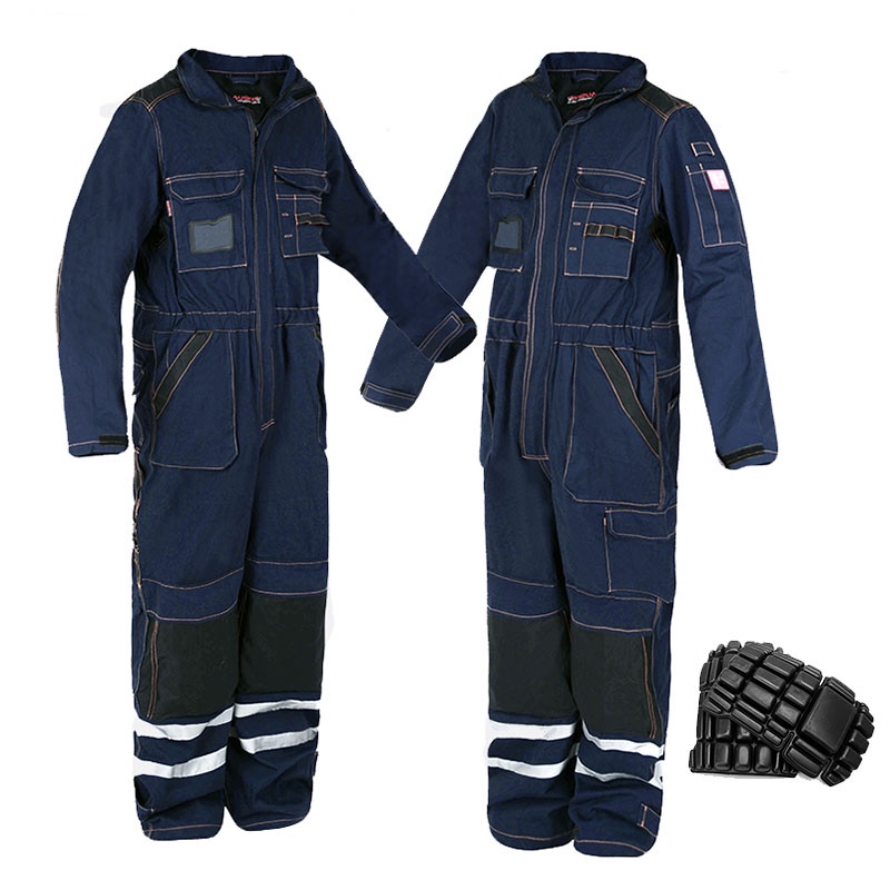 Mens Long Sleeve Cargo Coveralls with High Visibility Reflective Stripes Multi Pockets Labor Coveralls with Knee Pads H #4