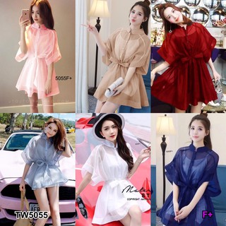 TW5055 เดรส 2 ชิ้น เดรสเชิ้ตผ้าชีฟอง+ซับใน