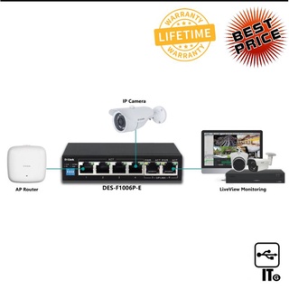 Gigabit Switching Hub 5 Port D-LINK DGS-F1006P-E (5,4 POE,+2 Uplink) ประกัน LT อุปกรณ์ขยายสัญญาณ ขยายสัญญาณ ethernet