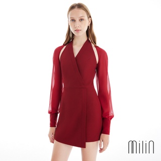 [MILIN] Company Dress Halter neck wrap dress with detachable long sleeves เดรสสั้นทรงคล้องค่อแต่งแขนยาว