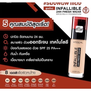 รองพื้น L’OREAL INFALLIBLE 24H FRESH WEAR 30 ml. ลอรีอัล ปารีส อินฟอลลิเบิล 24 อาวร์ส เฟรช แวร์ รองพื้น สูตรน้ำ