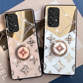 เคสโทรศัพท์ ซัมซุง Samsung Galaxy A13 A23 LTE A33 A53 A73 A03 M23 M33 S21 FE 5G 4G Phone Case Luxury Fashion Diamond Acrylic Hard Cover with Ring Bracket เคส SamsungA53 SamsungA23 Handphone Casing