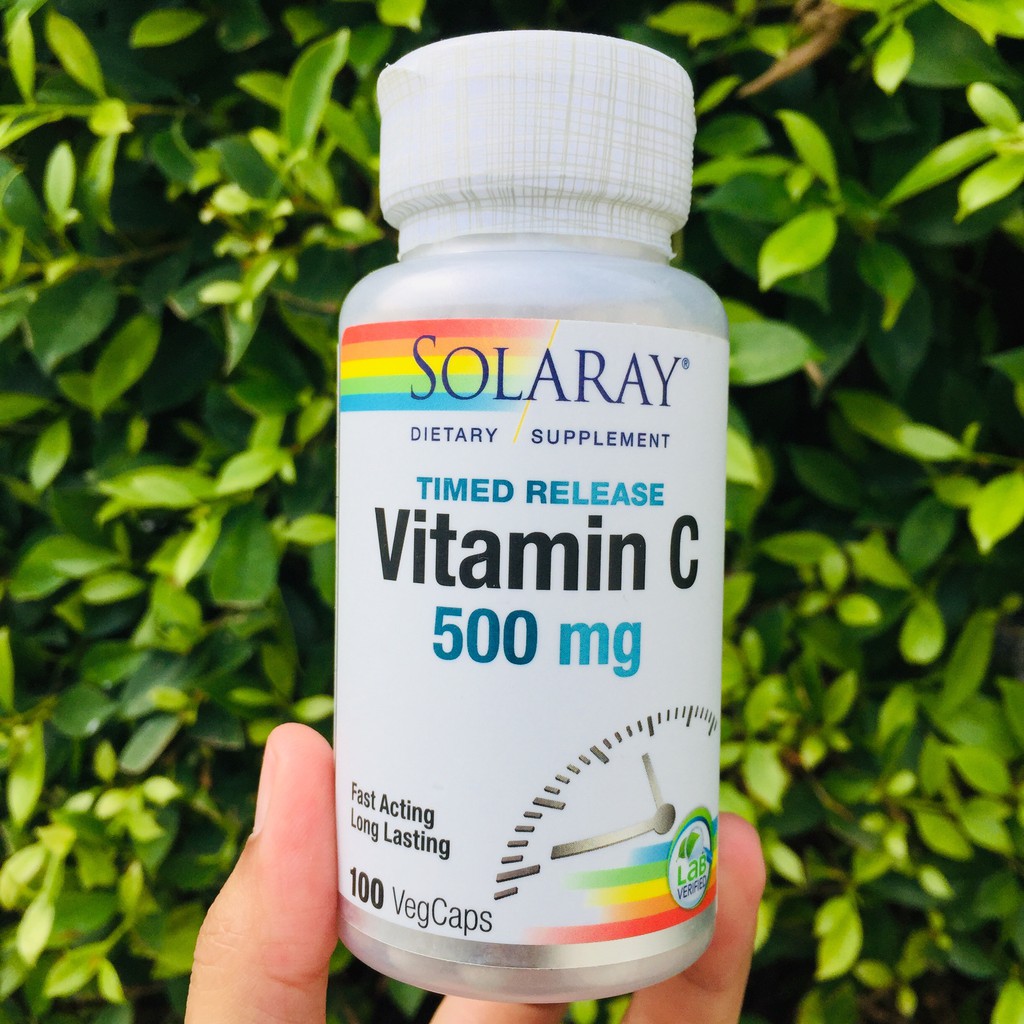 วิตามินซี Vitamin C Time Release 500 mg 100 VegCaps (Solaray®) Fast Acting