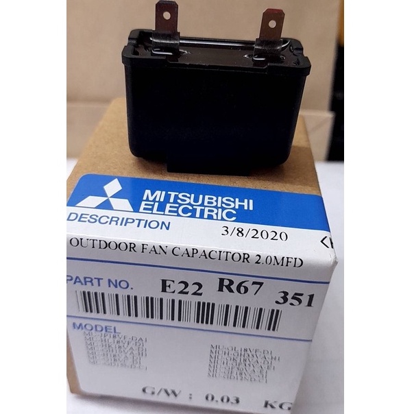MITSUBISHI รหัส E22R67351 FAN MOTOR CAPACITOR 2.0 mf ( 2 MDF / uF ) แคปรัน คาปา มอเตอร์พัดลม อะไหล่แอร์ มิตซูบิชิ ของแท้