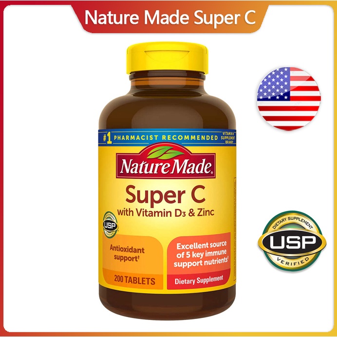 (Exp.06/2027)Nature Made Super C with Vitamin D3 and Zinc 200 Tablets