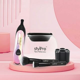 stylPro (สไตล์โปร) เครื่องล้างแปรงแต่งหน้าและปั่นแห้ง เซตดูแลชุดแปรง เพิร์ลเลสเซนท์ - Pearlescent พร้อมน้ำยา 150ml