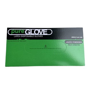 Pure glove ถุงมือยางสีขาว 100 ชิ้น/กล่อง ถุงมือแพทย์ แป้งน้อย ไซส์ Size M