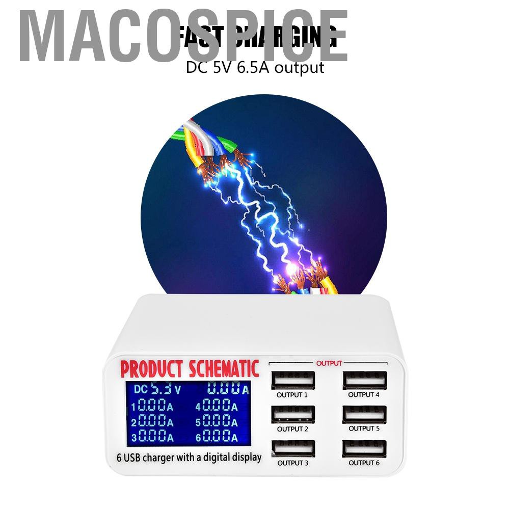 MACO] 6 Port Fast Charging Desktop Station USB Hub LCD Digital Display ...