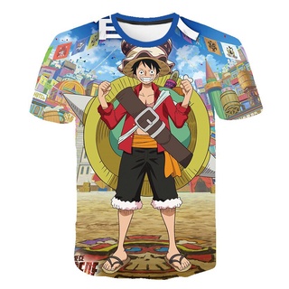 เสื้อยืดแขนสั้นลําลอง พิมพ์ลายการ์ตูนอนิเมะ One Piece A 3D แฟชั่นฤดูร้อน สําหรับเด็กผู้ชาย และเด็กผู้หญิง อายุ 4-14 ปี