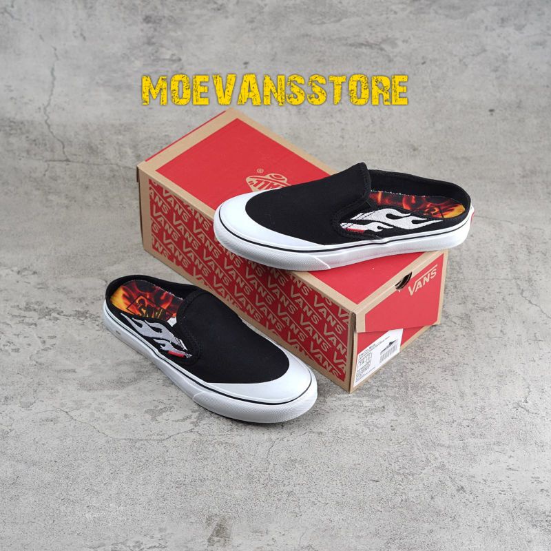 Vans SLIP ON MULE ASAP WORLDWIDE FLAME สีดําสีขาวพรีเมี่ยมต้นฉบับ