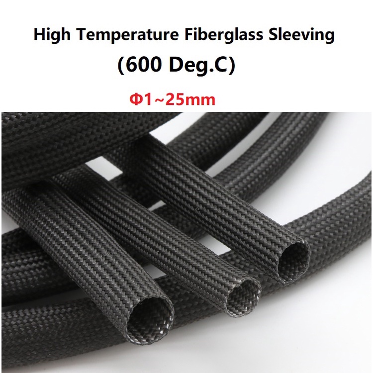 1/2/5Meter ID 1-30mm สีดำสายไฟเบอร์ใยแก้วต้านอุณหภูมิสูงหลอด แกนหลอดปลอกแขน 600 °C Fiberglass Tube