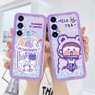 เคส ซิลิโคน Samsung A51 A52S A02S A32 A52 A72 A12 A20S A50 A10S A10 A125 A30 A50S A30S A20 M40S New Fashion Girl Milk Tea Cup Pattern Silicone Full Cover Phone Case