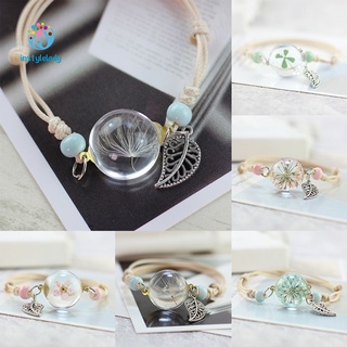 ✌Iy Dry Plant Specimen Bracelet Glass Ball Dandelion Gypsophila Girlfriends Gift