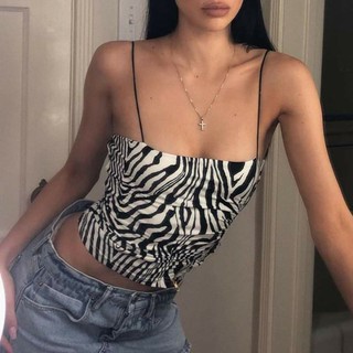 8.8 ✅พร้อมส่ง✅Sexy leopard print sling slim navel zipper bottoming vest