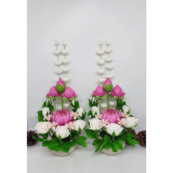 ดอกบัว(ราคาต่อ1แจกัน) แจกันดอกบัว แจกันดอกบัวไหว้พระ ถวายสิ่งศักดิ์สิทธิ์ ทำจากดินปั้น - รูปที่ 2