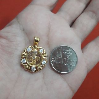 จี้กังหันแชกงหมิวสีทองฝีงเพชร ใบพัดหมุนได้ขนาดเหรียญ1บ. G0245