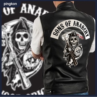 เสื้อแจ็กเก็ตแขนกุด หนัง ปักลาย Sons of Anarchy สไตล์พังก์ร็อค สําหรับผู้ชาย