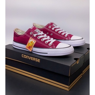 🔥รองเท้า Convers All Star Classic OX สีเลือดหมู รองเท้าผ้าใบผู้ชายและผู้หญิง36-45(Free Box Set)