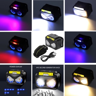 XPG+COB แสงสีเหลืองไฟหน้าสว่าง USB ชาร์จ ABS ไฟหน้าเซ็นเซอร์มัลติฟังก์ชั่น