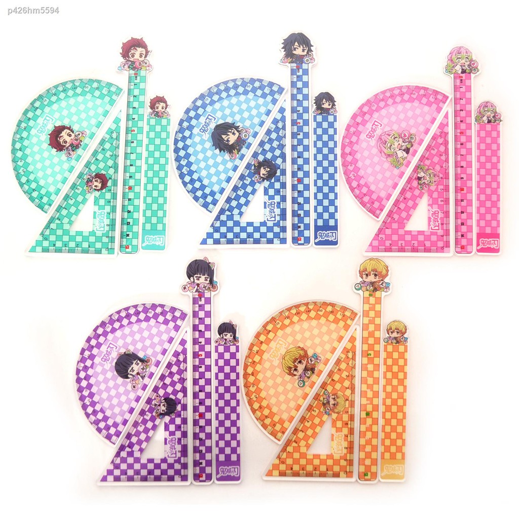 ไม้บรรทัดNew Demon Slayer Blade Plaid Ruler Set Cute Creative Tanjirou ...