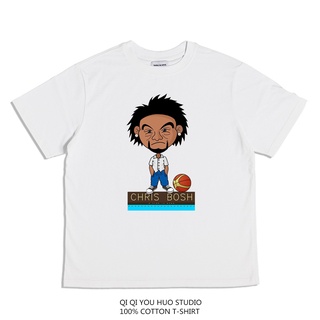 T-shirt  เสื้อยืดแขนสั้น ผ้าฝ้ายแท้ พิมพ์ลาย Dragon King Basketball Chris Bosh ทรงหลวม แฟชั่นสําหรับผู้ชายS-5XL
